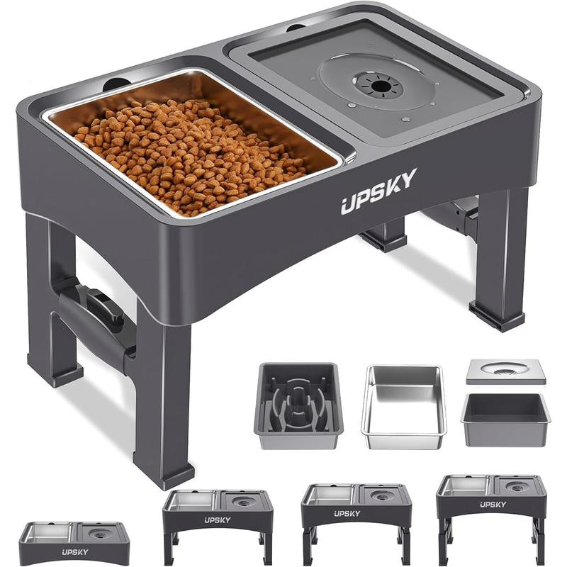 2025 NEW 2-In-1 Elevated Dog Bowls Slow Feeder, 4 Height Adjustable Raised Dog Bowl Stand No Spill Dog Water Bowl Dispenser, Anti-Slip Dog Food and Water Bowl for Small Medium Dogs