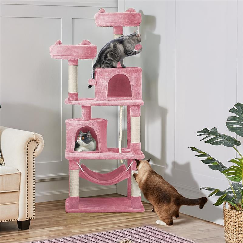 【All Kinds】 Yaheetech Pink Cat Tree Cat Tower Cat Condo with Platform & Hammock, Scratching Posts for Kittens Pet Play House with Plush Perch for Indoor Activity Relaxing