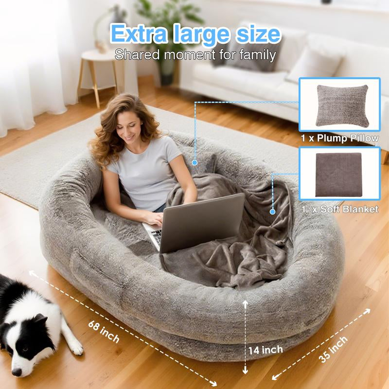 Cozy XL Human Dog Bed for Adults & Pets – Faux Fur Lounger with Pillow & Blanket, Washable Orthopedic Sofa for Deep Sleep & Relaxation – Perfect Gift for Pet Lovers Tictok Shop Contemporary Easy Care Greensboro Furniture