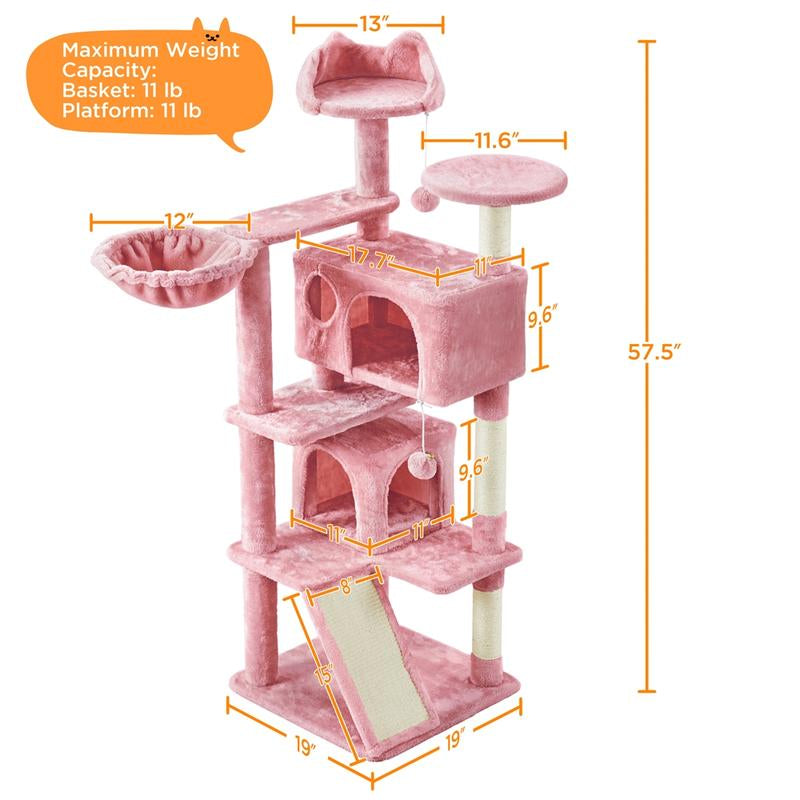 【All Kinds】 Yaheetech Pink Cat Tree Cat Tower Cat Condo with Platform & Hammock, Scratching Posts for Kittens Pet Play House with Plush Perch for Indoor Activity Relaxing