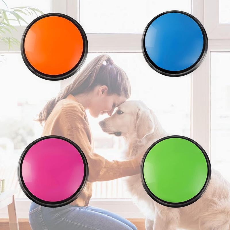 Voice Recording Button, Buttons for Communication Pet Buzzer, 30 Second Record & Playback, Funny for Study Office Home 4 Packs (Rose Red + Dark Blue + Green + Orange)