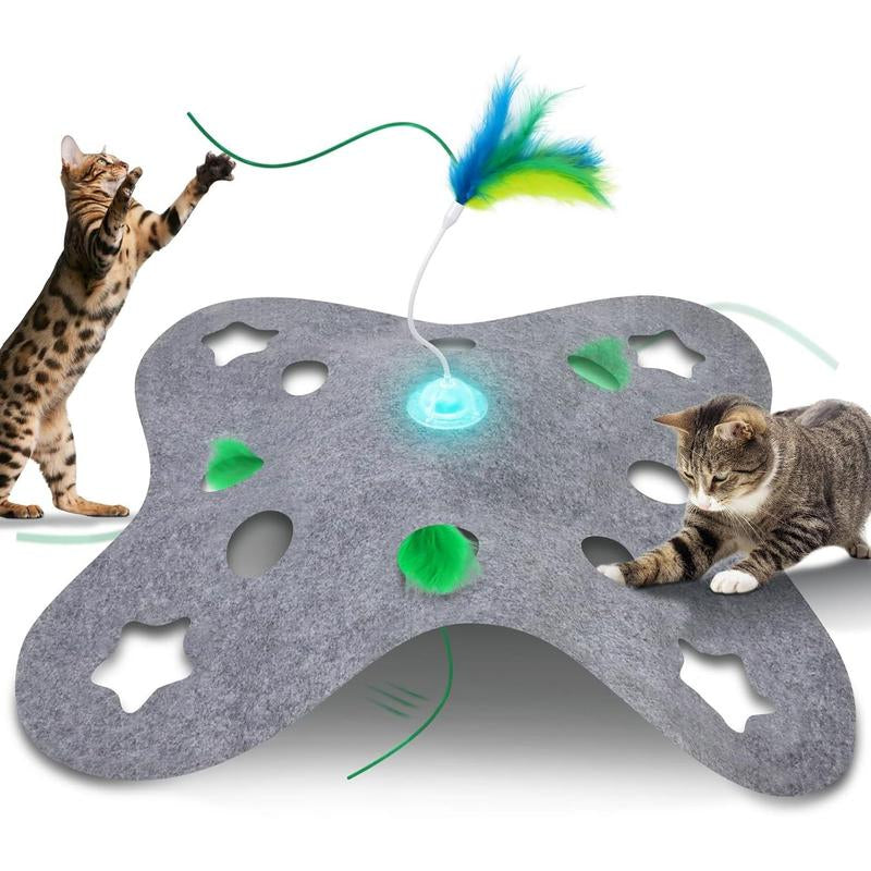 Waaiio Cat Toys for Indoor Cats,Interactive Toy Hide N Seek for Kittens,Automatic Moving Wand Feather,Motion Activated Exercise Toy for Bored Cats Rechargeable (Grey)