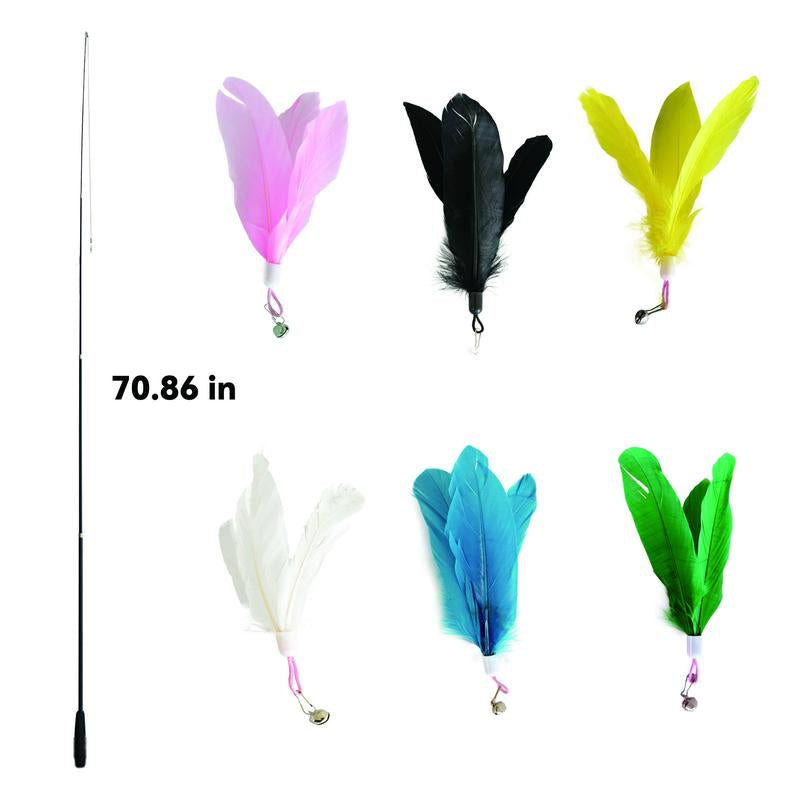 10 in 1 Harsozo Retractable Cat Wand Toy Interactive Cat Feather Wand Cat Fishing Pole Toy with Colorful Combinations and Quick-Swap Clasp for Endless Novelty and Real-Hunt Strategies Labor Day Sale