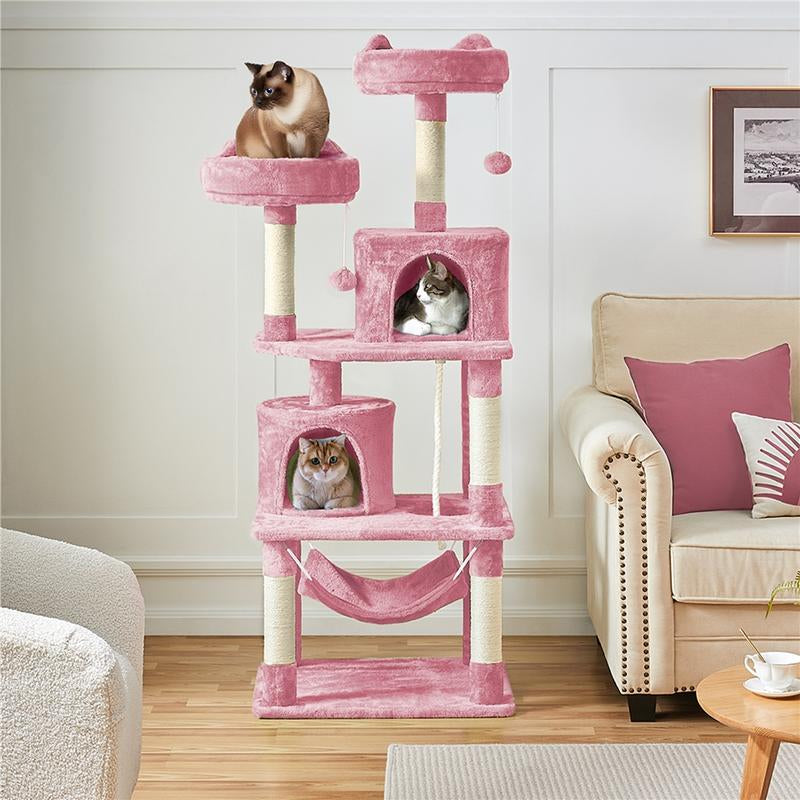 【All Kinds】 Yaheetech Pink Cat Tree Cat Tower Cat Condo with Platform & Hammock, Scratching Posts for Kittens Pet Play House with Plush Perch for Indoor Activity Relaxing