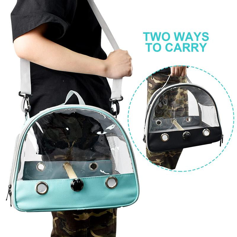 Bird Travel Carrier with Standing Perch Lightweight Breathable Parrot Cage Small Pet Bag Shoulder Strap Rat Guinea Pig Squirrel (Green)