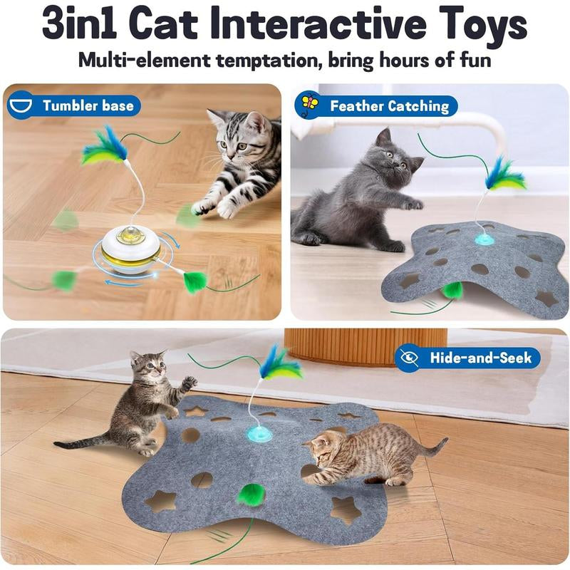 Waaiio Cat Toys for Indoor Cats,Interactive Toy Hide N Seek for Kittens,Automatic Moving Wand Feather,Motion Activated Exercise Toy for Bored Cats Rechargeable (Grey)