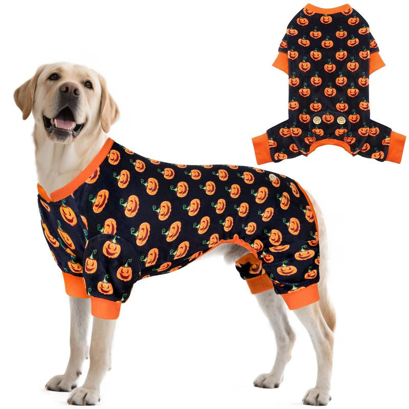 KYEESE Cozy Halloween Pjs for Dogs Pet – Adorable Funny Sleeveless Pumpkin Print Perfect for Spooky Snuggles & Cute Pics Easy Care Machine Washable Shirts Pajamas Sweater