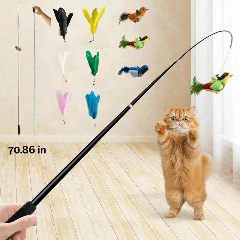 10 in 1 Harsozo Retractable Cat Wand Toy Interactive Cat Feather Wand Cat Fishing Pole Toy with Colorful Combinations and Quick-Swap Clasp for Endless Novelty and Real-Hunt Strategies Labor Day Sale