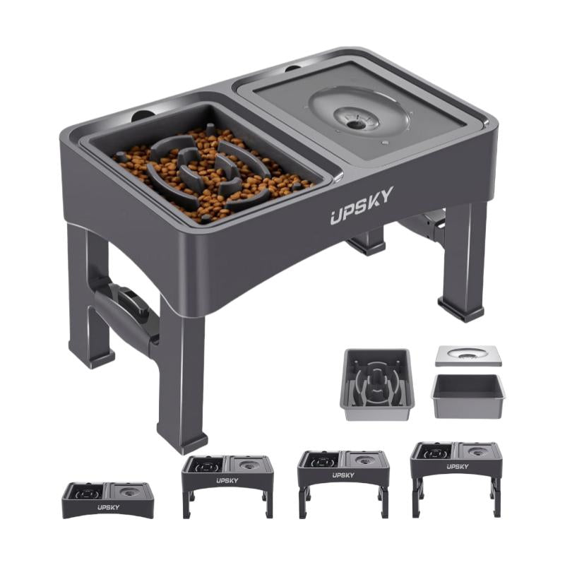 2025 NEW 2-In-1 Elevated Dog Bowls Slow Feeder, 4 Height Adjustable Raised Dog Bowl Stand No Spill Dog Water Bowl Dispenser, Anti-Slip Dog Food and Water Bowl for Small Medium Dogs
