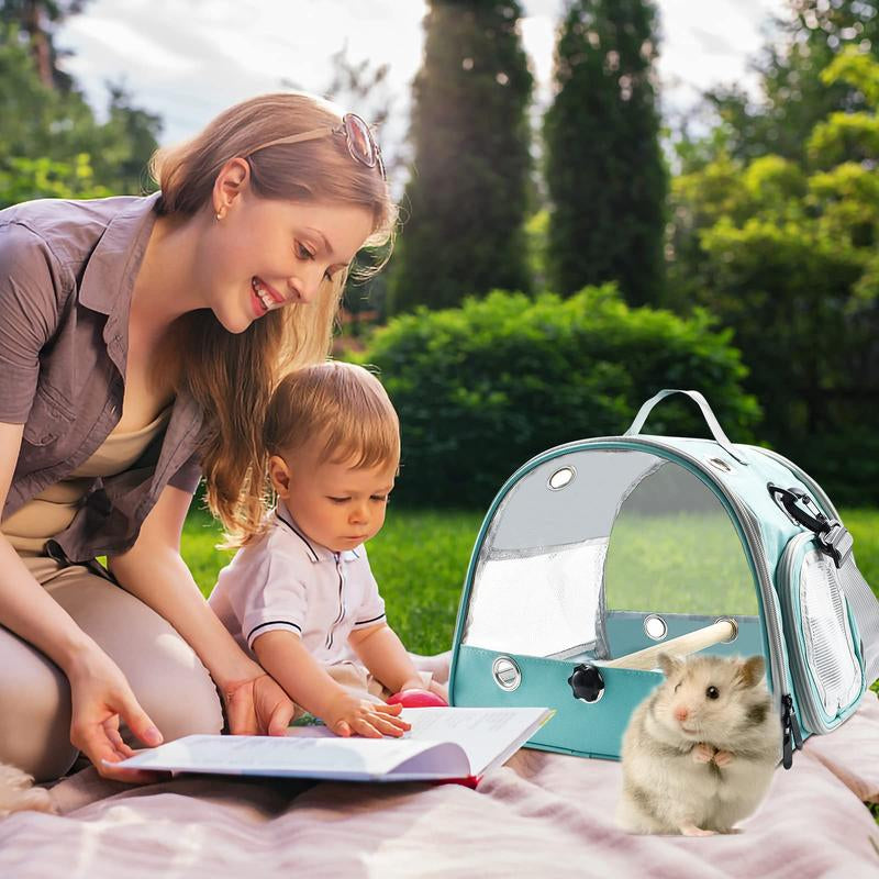 Bird Travel Carrier with Standing Perch Lightweight Breathable Parrot Cage Small Pet Bag Shoulder Strap Rat Guinea Pig Squirrel (Green)