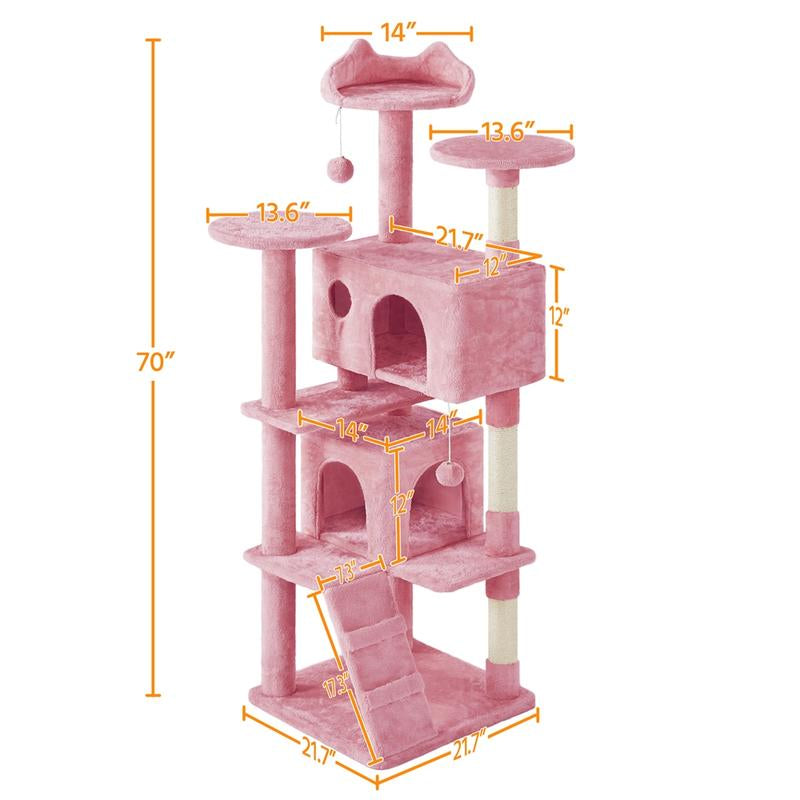 【All Kinds】 Yaheetech Pink Cat Tree Cat Tower Cat Condo with Platform & Hammock, Scratching Posts for Kittens Pet Play House with Plush Perch for Indoor Activity Relaxing