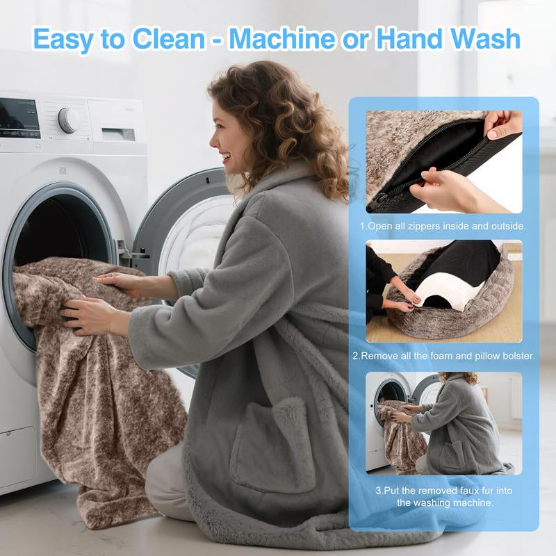 Cozy XL Human Dog Bed for Adults & Pets – Faux Fur Lounger with Pillow & Blanket, Washable Orthopedic Sofa for Deep Sleep & Relaxation – Perfect Gift for Pet Lovers Tictok Shop Contemporary Easy Care Greensboro Furniture