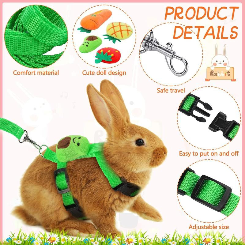 4 Sets Adjustable Bunny Rabbit Harness and Leash Set Small Pet Cute Vest Harness Leash with Decoration for Bunny Ferret Small Pets,Car Interior Accessories