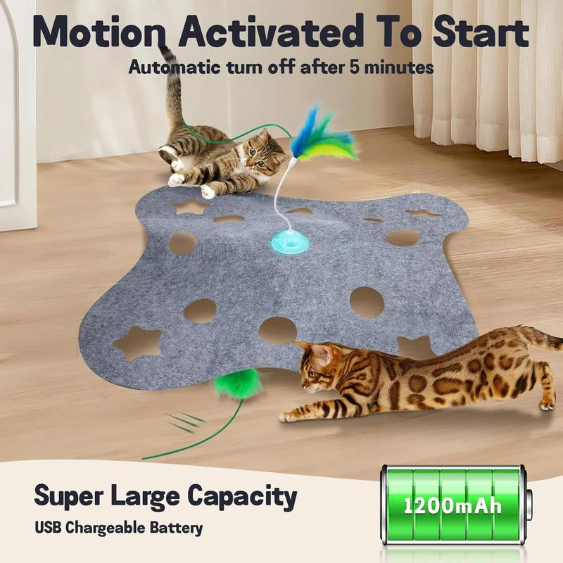 Waaiio Cat Toys for Indoor Cats,Interactive Toy Hide N Seek for Kittens,Automatic Moving Wand Feather,Motion Activated Exercise Toy for Bored Cats Rechargeable (Grey)