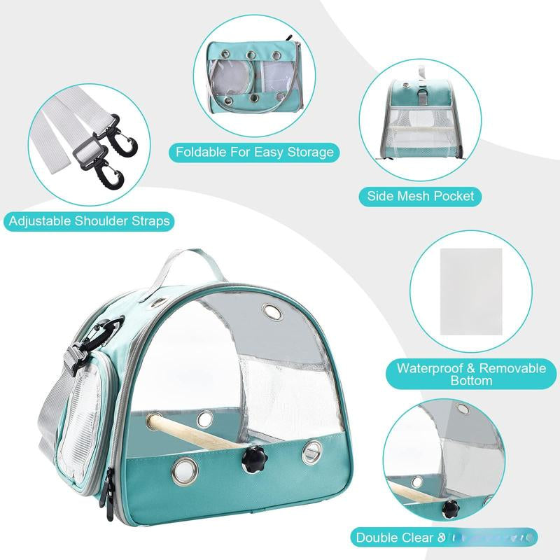 Bird Travel Carrier with Standing Perch Lightweight Breathable Parrot Cage Small Pet Bag Shoulder Strap Rat Guinea Pig Squirrel (Green)