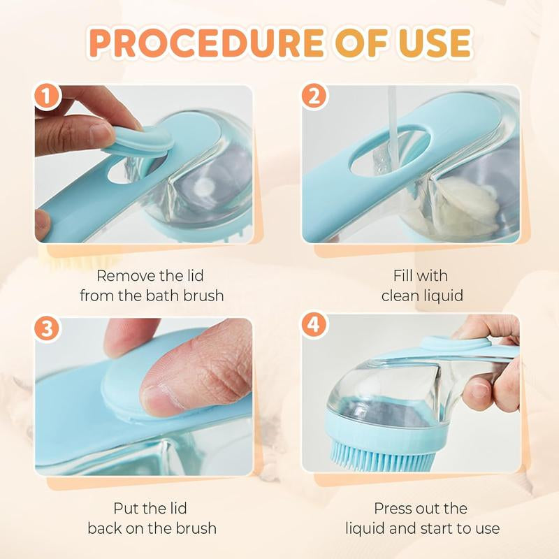Pet Bath Brush 2 in 1 Dog Bath Brush with Built-In Shampoo Dispenser Multi-Functional Dog Bath Brush for Long & Short Haired Dogs Cats Shower