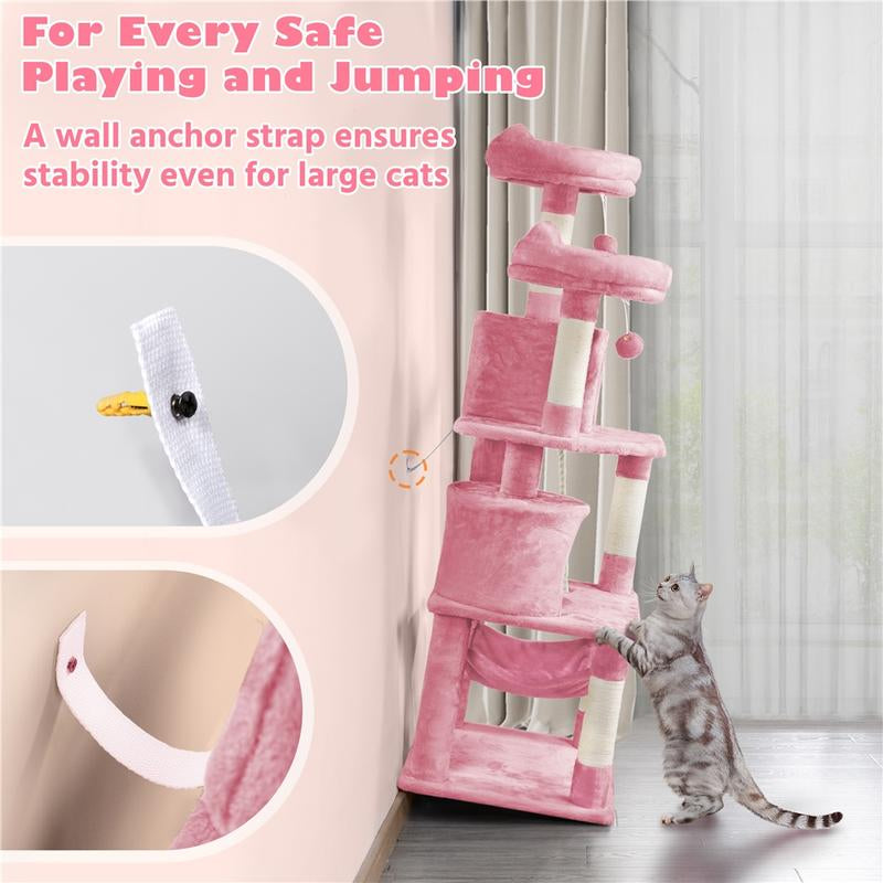 【All Kinds】 Yaheetech Pink Cat Tree Cat Tower Cat Condo with Platform & Hammock, Scratching Posts for Kittens Pet Play House with Plush Perch for Indoor Activity Relaxing