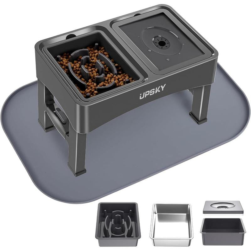 2025 NEW 2-In-1 Elevated Dog Bowls Slow Feeder, 4 Height Adjustable Raised Dog Bowl Stand No Spill Dog Water Bowl Dispenser, Anti-Slip Dog Food and Water Bowl for Small Medium Dogs
