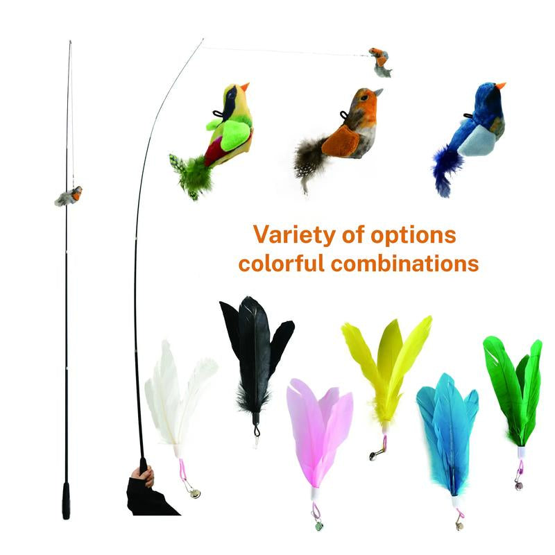 10 in 1 Harsozo Retractable Cat Wand Toy Interactive Cat Feather Wand Cat Fishing Pole Toy with Colorful Combinations and Quick-Swap Clasp for Endless Novelty and Real-Hunt Strategies Labor Day Sale