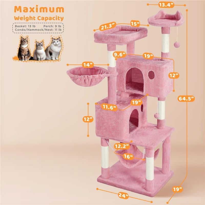 【All Kinds】 Yaheetech Pink Cat Tree Cat Tower Cat Condo with Platform & Hammock, Scratching Posts for Kittens Pet Play House with Plush Perch for Indoor Activity Relaxing
