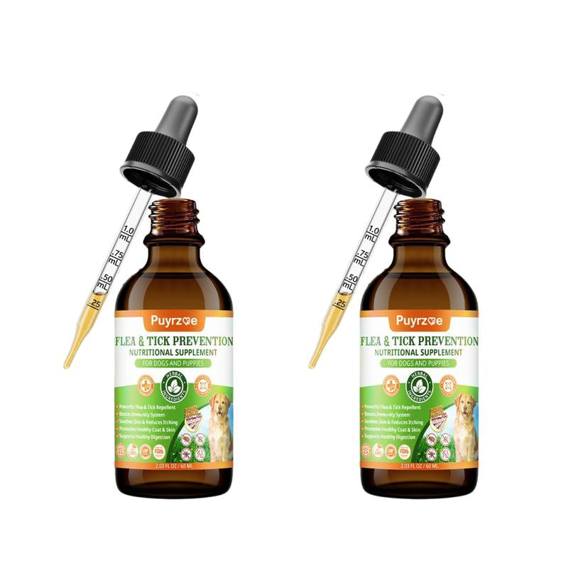 PUYRZOE Flea and Tick Support Drops for Dogs, 60ML Herbal Formula with Pumpkin Seed & Vitamins, Daily Supplement for Skin and Coat Care