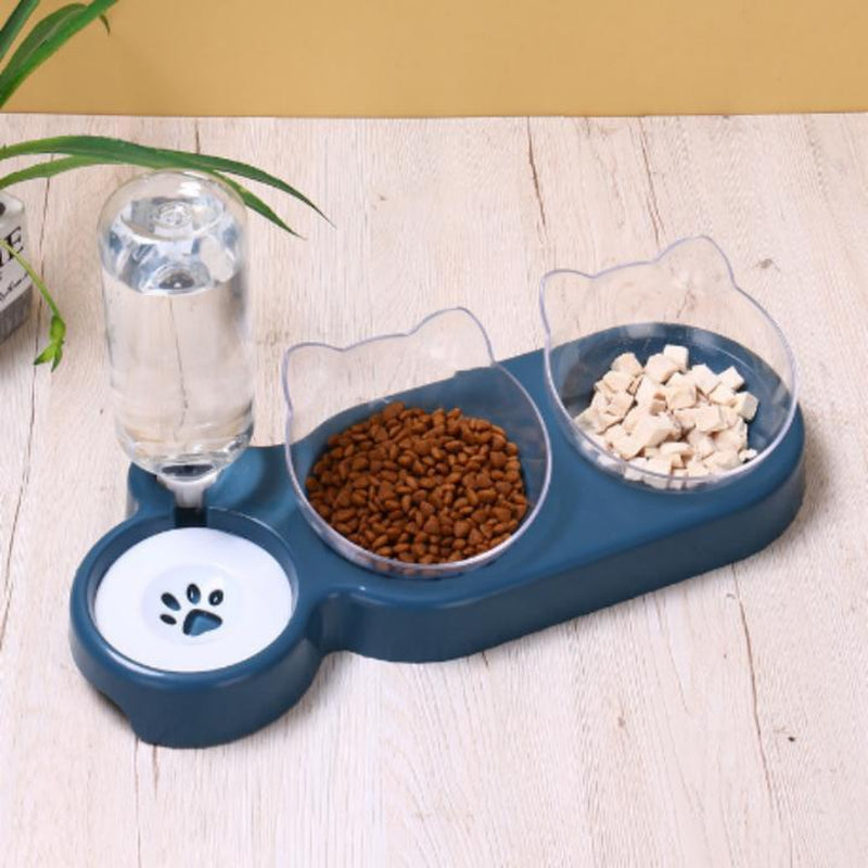 Pet Feeder and Water Dispenser Bowl 2 in 1 | Automatic Cat & Dog Feeding Bowl | Tilted Rotatable Food & Water Dish | Lightweight Portable Pet Accessory with 500Ml Capacity