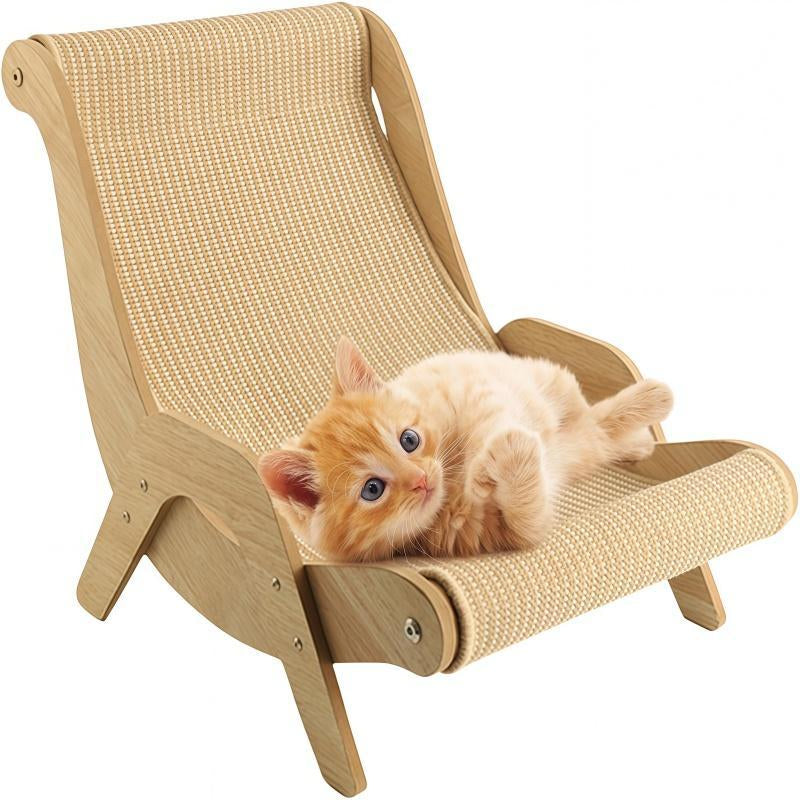 Wooden Cat Scratcher Rocker Bed, Multi-Functional Pet Furniture for Scratching, Lounging & Relaxing, Indoor/Outdoor Use