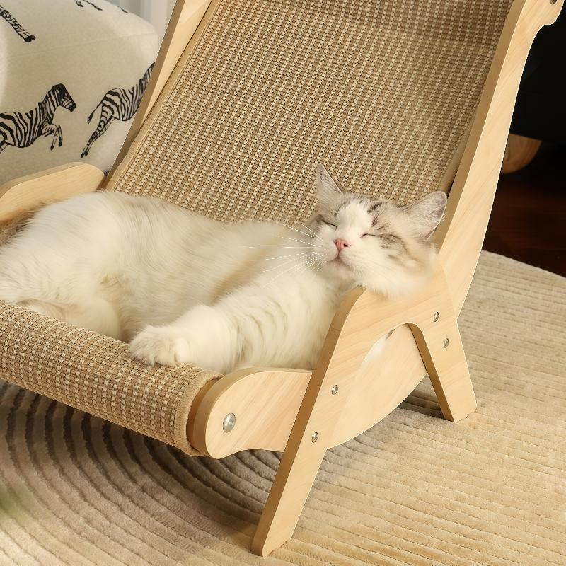 Wooden Cat Scratcher Rocker Bed, Multi-Functional Pet Furniture for Scratching, Lounging & Relaxing, Indoor/Outdoor Use