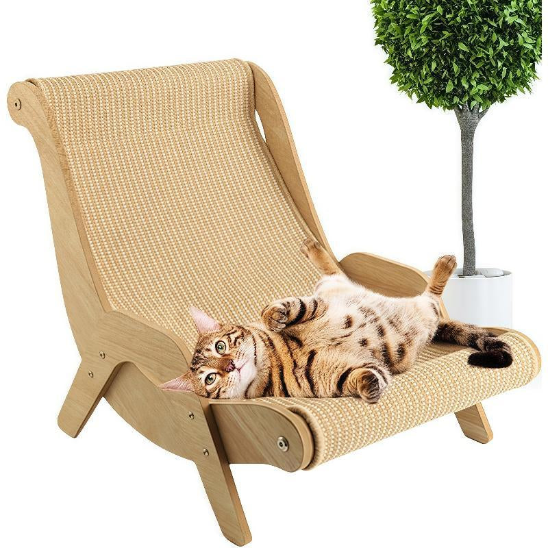 Wooden Cat Scratcher Rocker Bed, Multi-Functional Pet Furniture for Scratching, Lounging & Relaxing, Indoor/Outdoor Use