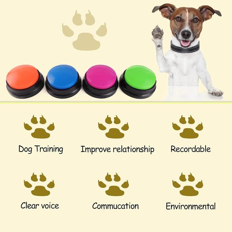 Voice Recording Button, Buttons for Communication Pet Buzzer, 30 Second Record & Playback, Funny for Study Office Home 4 Packs (Rose Red + Dark Blue + Green + Orange)