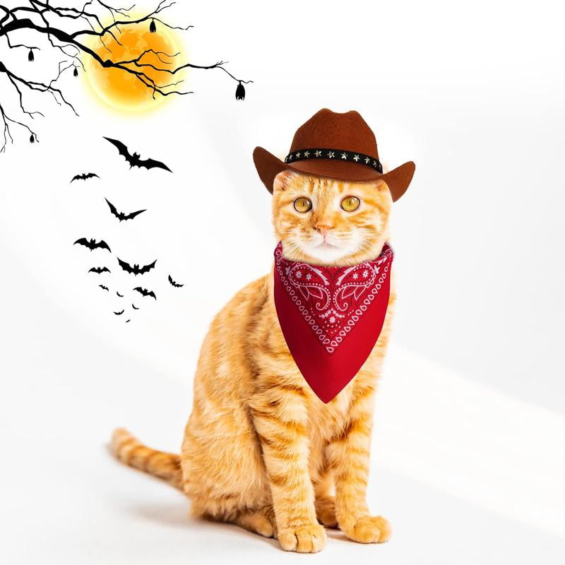 Pet Cowboy Costume Halloween Costumes for Dogs Cat Cowboy Hat with Bandana Scarf (Small)