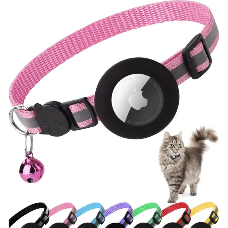 ATUBAN Airtag Cat Collar Breakaway, Reflective Kitten Collar with Apple Air Tag Holder and Bell for Girl Boy Cats, 0.4 Inches  Airtag Cat