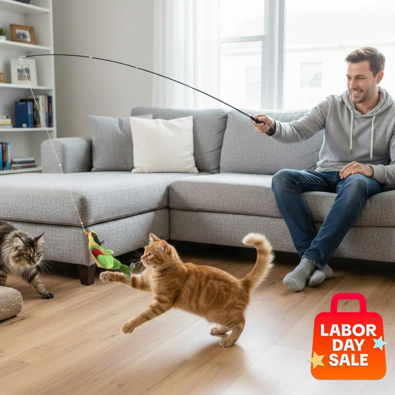 10 in 1 Harsozo Retractable Cat Wand Toy Interactive Cat Feather Wand Cat Fishing Pole Toy with Colorful Combinations and Quick-Swap Clasp for Endless Novelty and Real-Hunt Strategies Labor Day Sale