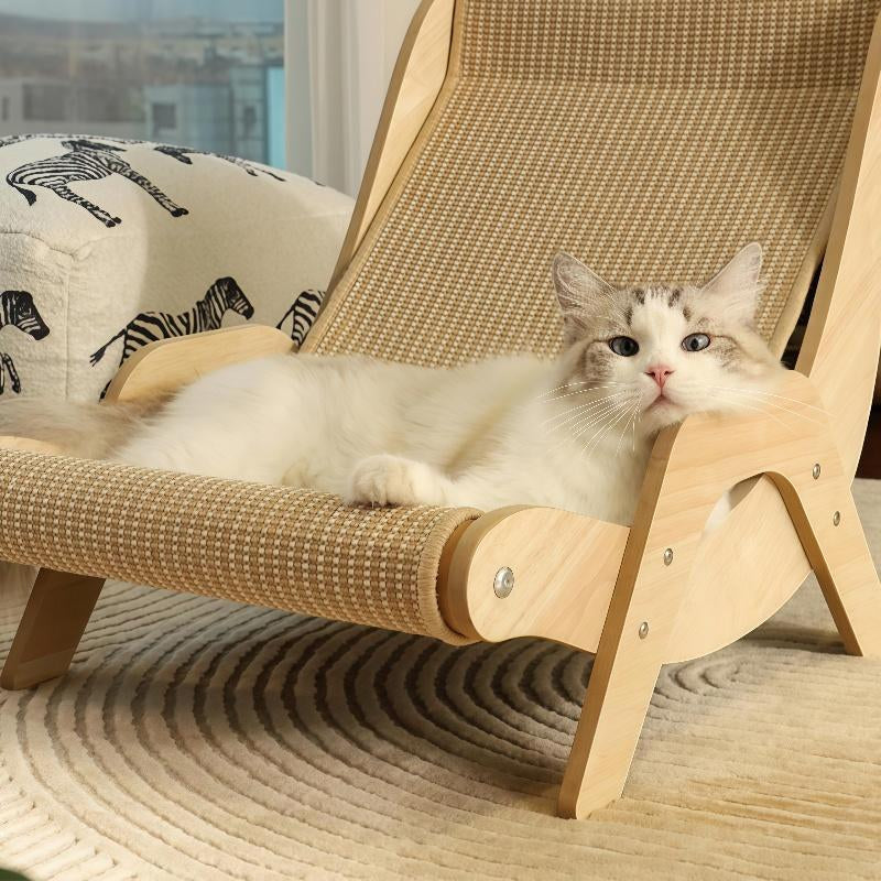Wooden Cat Scratcher Rocker Bed, Multi-Functional Pet Furniture for Scratching, Lounging & Relaxing, Indoor/Outdoor Use