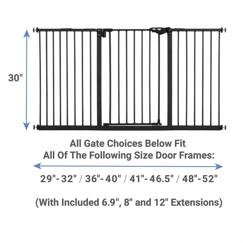 Extra-Wide Steel Pet Gate – Pressure Mount Adjustable (29-52") Self-Closing Door & Dual Locks! Pet Gate Safety Fences Playpen