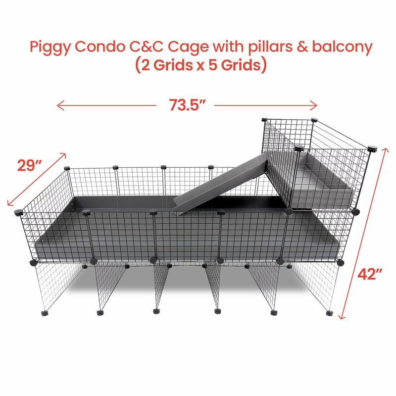 Guinea Pig Condo C&C Cage with Pillars, Balcony, and Ramp- Guineadad