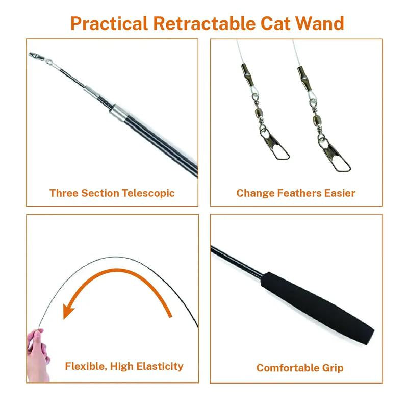 10 in 1 Harsozo Retractable Cat Wand Toy Interactive Cat Feather Wand Cat Fishing Pole Toy with Colorful Combinations and Quick-Swap Clasp for Endless Novelty and Real-Hunt Strategies Labor Day Sale