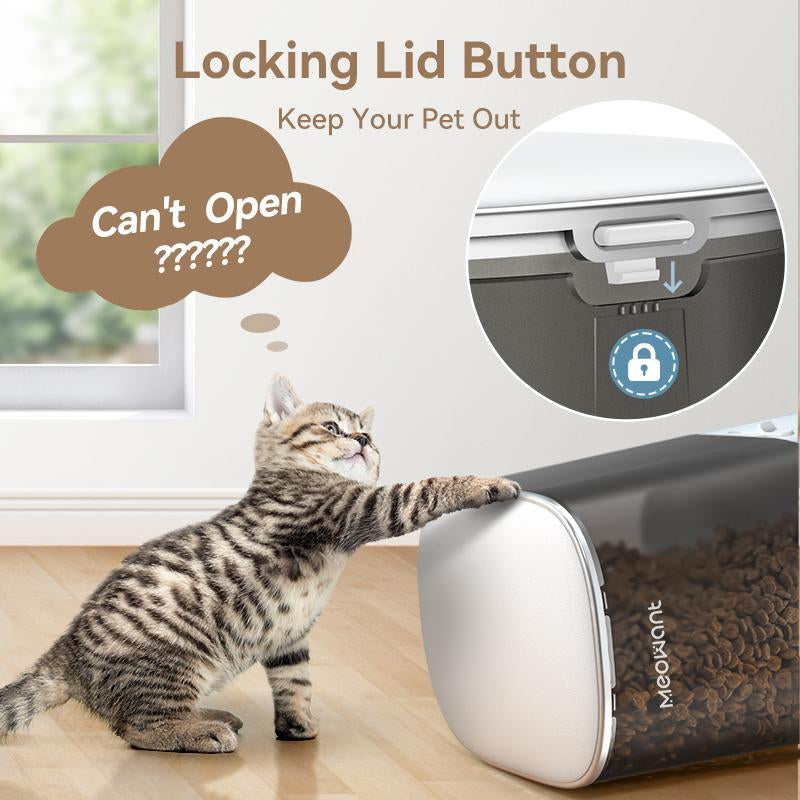 Meowant Automatic Cat Feeder, 5L Dual-Bowl Food Dispenser for Cats and Small Dogs, Timed Feeding with 6 Meals/Day, 48 Portions, and 10S Voice Recorder