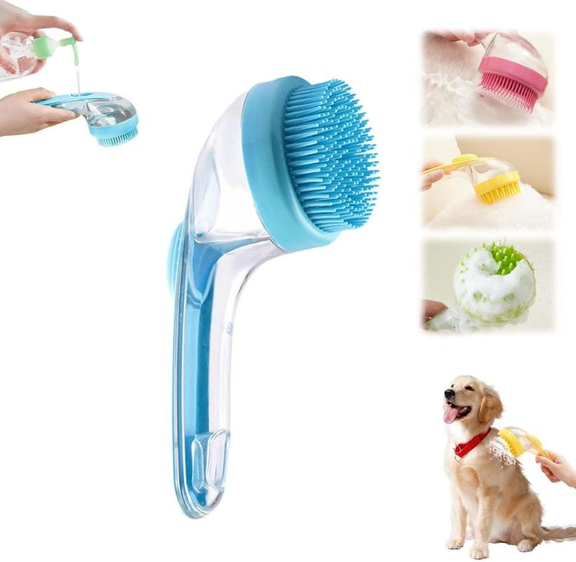 Pet Bath Brush 2 in 1 Dog Bath Brush with Built-In Shampoo Dispenser Multi-Functional Dog Bath Brush for Long & Short Haired Dogs Cats Shower