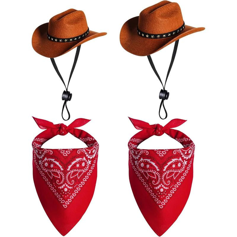 Pet Cowboy Costume Halloween Costumes for Dogs Cat Cowboy Hat with Bandana Scarf (Small)