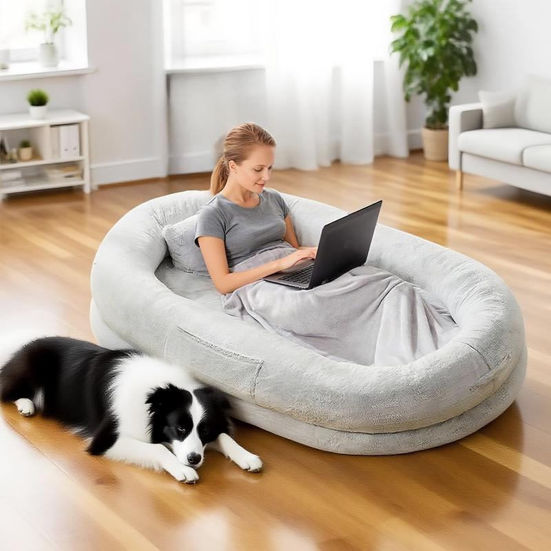 Cozy XL Human Dog Bed for Adults & Pets – Faux Fur Lounger with Pillow & Blanket, Washable Orthopedic Sofa for Deep Sleep & Relaxation – Perfect Gift for Pet Lovers Tictok Shop Contemporary Easy Care Greensboro Furniture