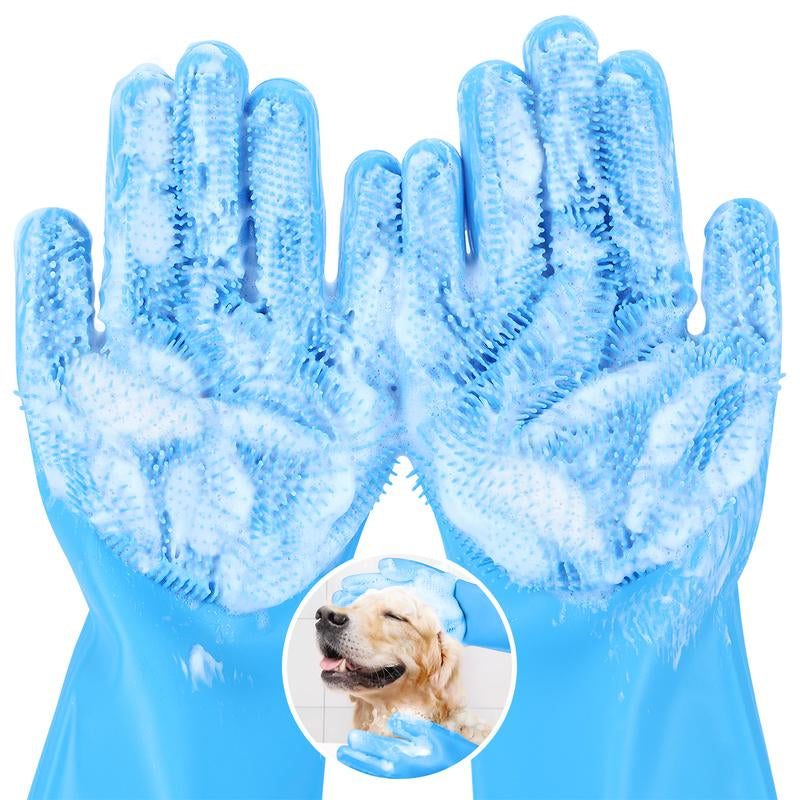 Pecute Pet Grooming Gloves, Heat-Resistant Silicone Pet Bathing Gloves