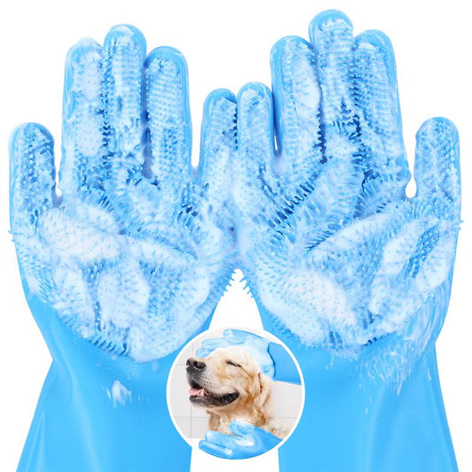 Pecute Pet Grooming Gloves, Heat-Resistant Silicone Pet Bathing Gloves