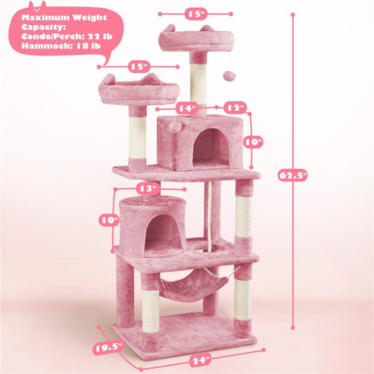 【All Kinds】 Yaheetech Pink Cat Tree Cat Tower Cat Condo with Platform & Hammock, Scratching Posts for Kittens Pet Play House with Plush Perch for Indoor Activity Relaxing