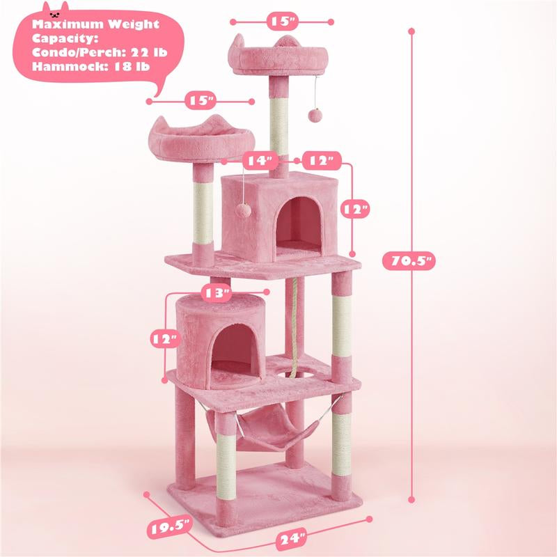 【All Kinds】 Yaheetech Pink Cat Tree Cat Tower Cat Condo with Platform & Hammock, Scratching Posts for Kittens Pet Play House with Plush Perch for Indoor Activity Relaxing