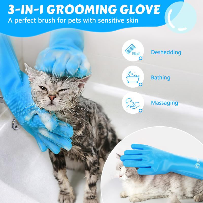 Pecute Pet Grooming Gloves, Heat-Resistant Silicone Pet Bathing Gloves