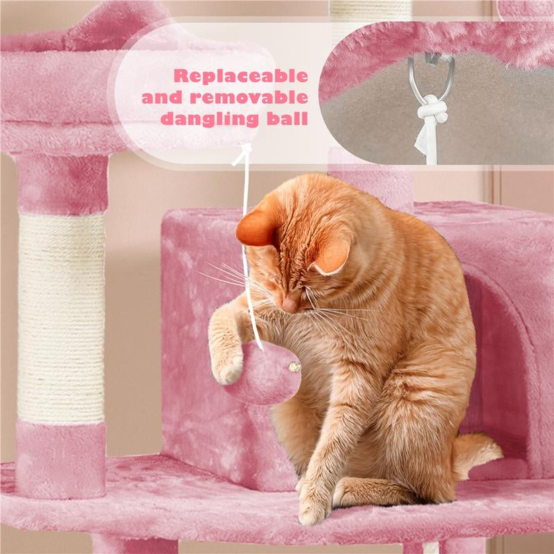 【All Kinds】 Yaheetech Pink Cat Tree Cat Tower Cat Condo with Platform & Hammock, Scratching Posts for Kittens Pet Play House with Plush Perch for Indoor Activity Relaxing