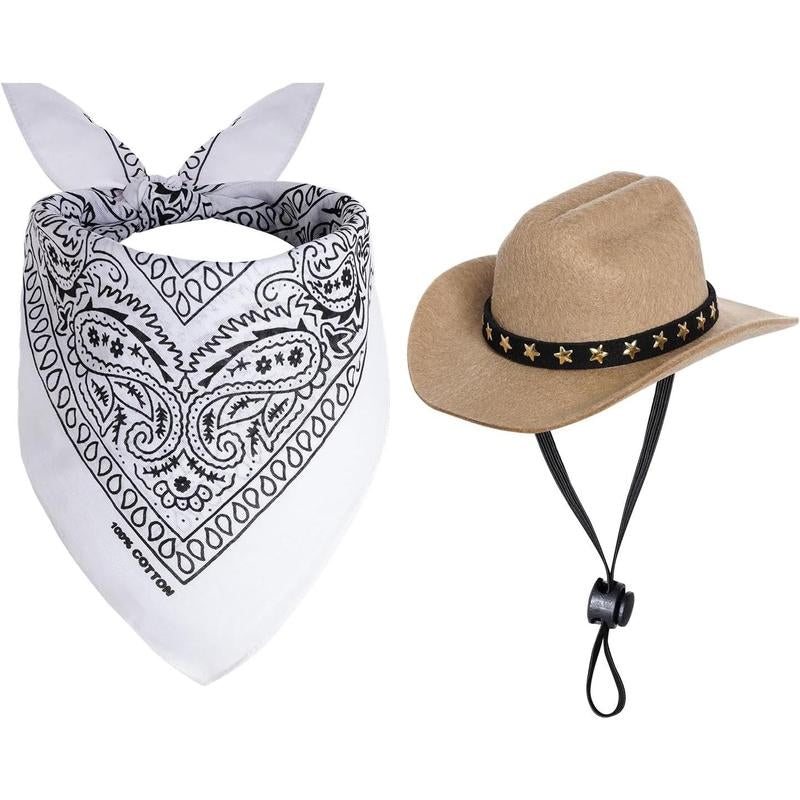 Pet Cowboy Costume Halloween Costumes for Dogs Cat Cowboy Hat with Bandana Scarf (Small)