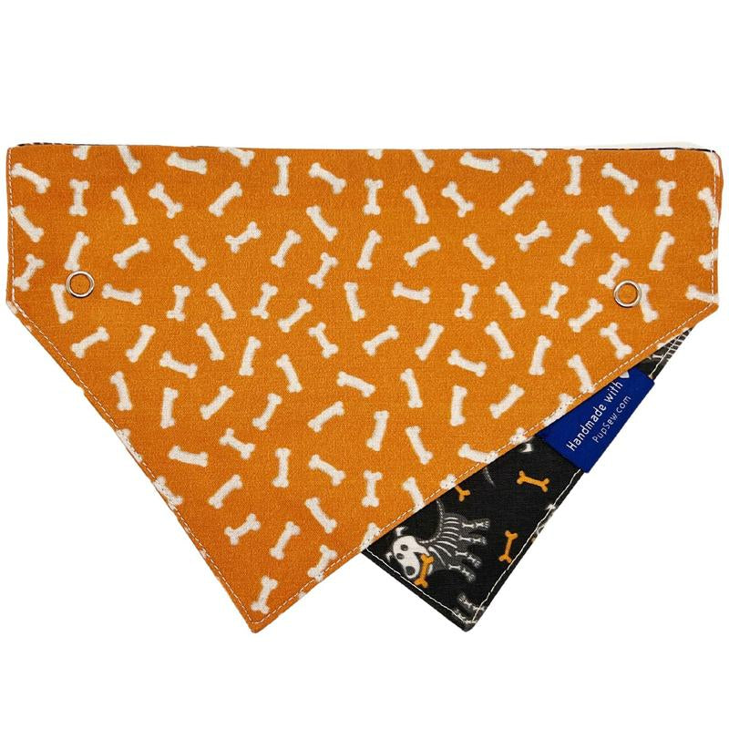 Skeleton Dog Collar Bandana, Reversible and Two-Tone