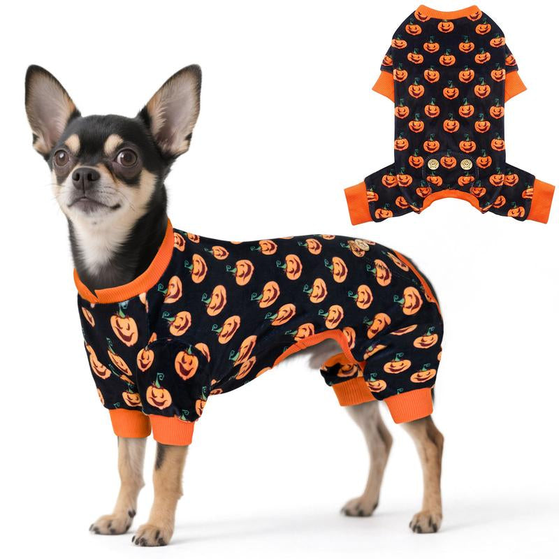 KYEESE Cozy Halloween Pjs for Dogs Pet – Adorable Funny Sleeveless Pumpkin Print Perfect for Spooky Snuggles & Cute Pics Easy Care Machine Washable Shirts Pajamas Sweater